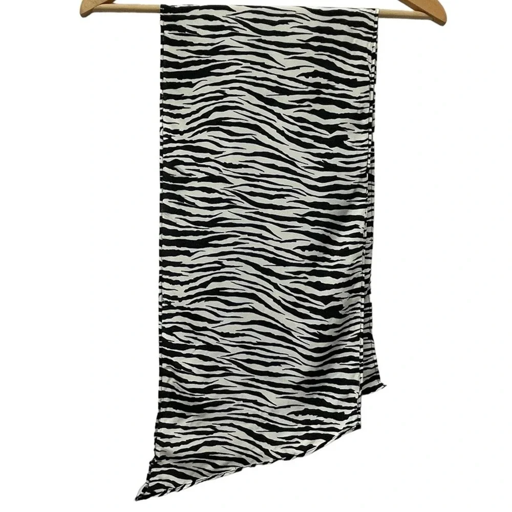 Zebra Print Scarf Womens Oblong Black White‎ Hair Wrap Purse Tie 11x24